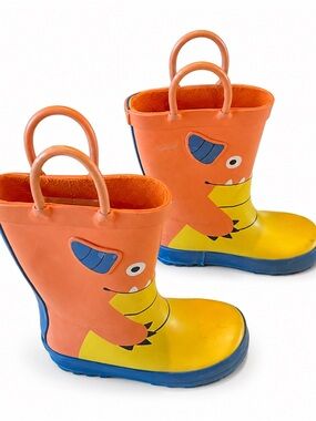 Cat & Jack Kids Orange Monster Waterproof Rain Boots Size 7